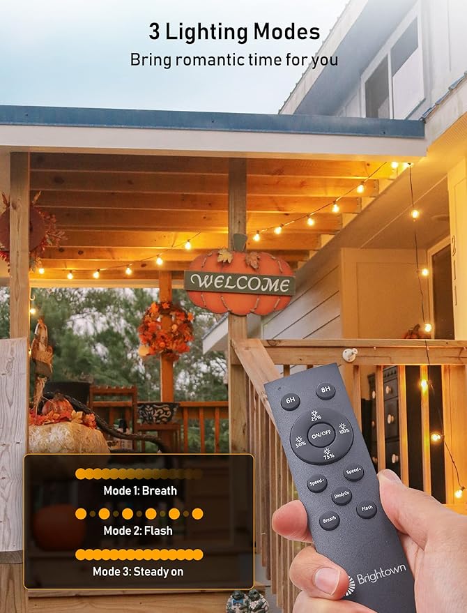 116FT Solar Lights Outdoor Waterproof with Remote, G40 Patio Lights with 50+2 LED Shatterproof Bulbs, 3 Lighting Modes, with Cable Ties, Hooks Hanging Lights for Backyard Party Decor, 2 Pack 58FT