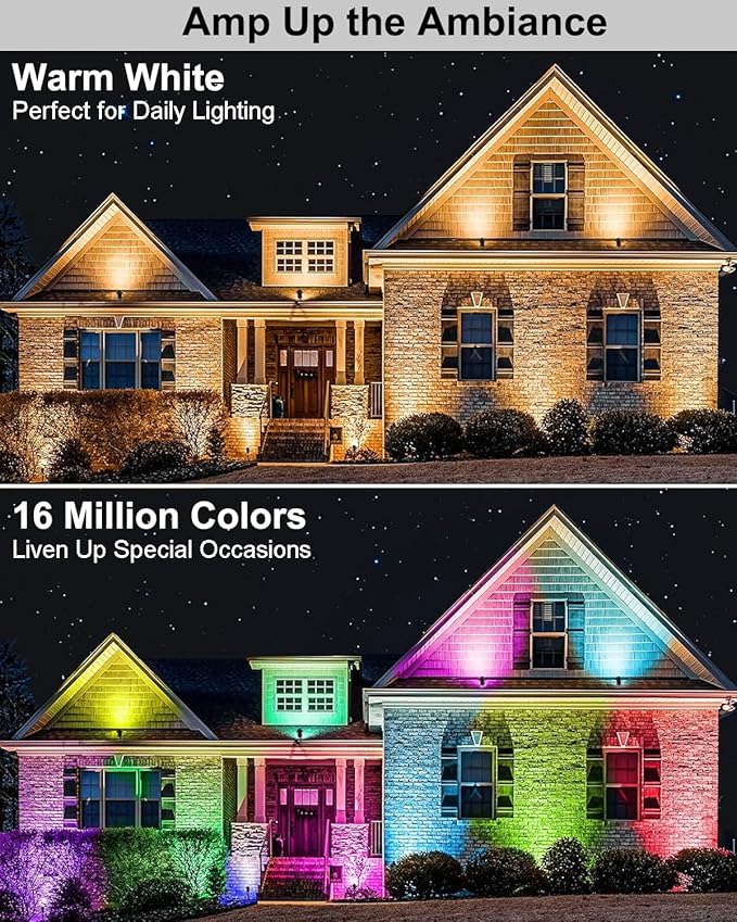 Ligency WiFi Smart Landscape Lights - Plug-in 12V Low Voltage Outdoor Spotlights with Alexa, 28.8ft Complete Kit, RGBW Dream Color, IP65 Waterproof LED Garden Lights for Yard, Tree, 2 Pack