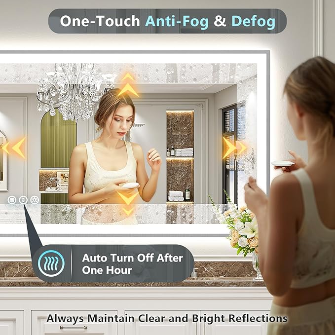 55x36 Brushed Nickel LED Bathroom Mirror with Lights, Sliver Framed Backlit and Front Lit Anti-Fog Lighted Vanity Mirrors for Bathroom Wall, Dimmable, 3 Colors, Memory, Tempered Glass, CRI＞90