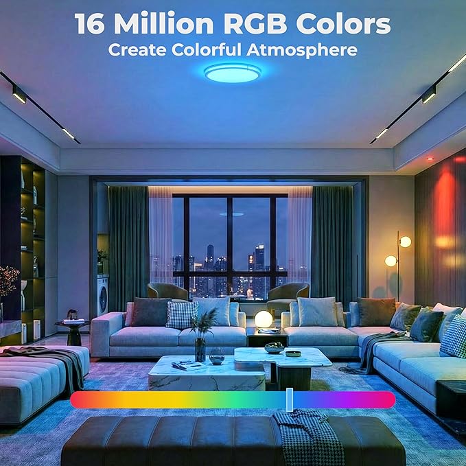 CINOTON 16 inch Smart Ceiling Light RGBCW, 40W LED Ceiling Light Fixture, 16 Million RGB & 2700K-6500K Adjustable for Bedroom Dining & Living Room Kitchen, Works with Alexa & Google Assistant, 1 Pack
