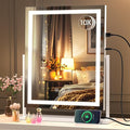Hasipu Vanity Mirror with Lights, 35 x 45cm LED Tabletop Makeup Mirror for Desk, LSmart Touch 3 Color Modes and Brightness Adjustment, 10X Magnifying Glass,360° Rotation, White
