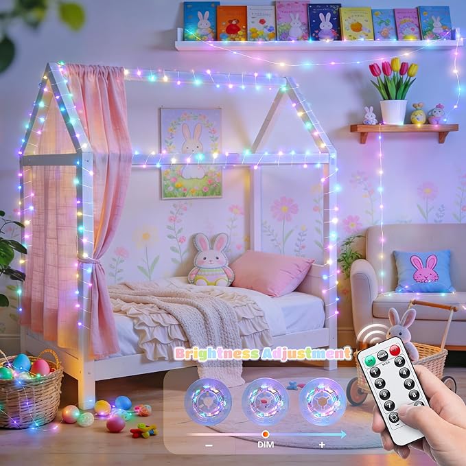 JMEXSUSS 100 LED USB Easter Lights Plug in, Pastel Fairy Lights with Timer for Outdoor & Indoor, Twinkle Lights for Bedroom Girl's Room Fireplace Easter Decorations