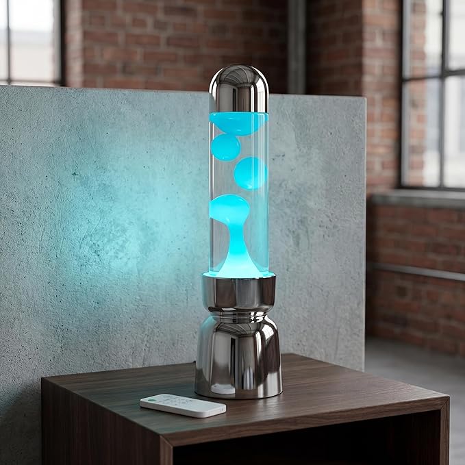 Lighthouse Liquid Motion Lamp, Decorative Night Light with Green Wax, 13-Color Changing, Safe Flameless Mood Lighting for Gift and Home Decor- Silver Plated
