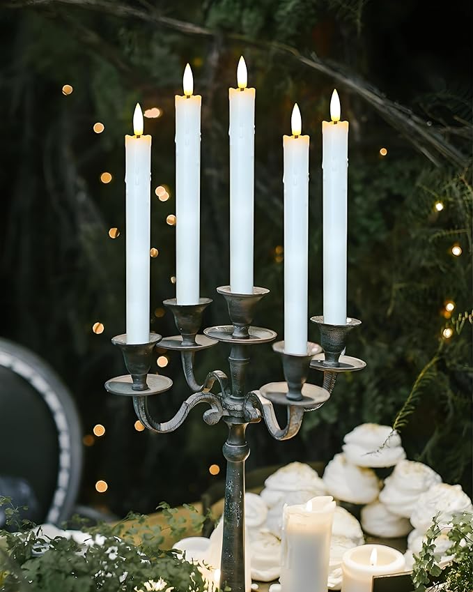 9.6" Rechargeable Flameless Taper Candles with Remote, Timer, Dimmer, Ivory LED CandleSticks, 2 Pack USB Long Candles Battery Operated for Window, Table, and Mantel Decor