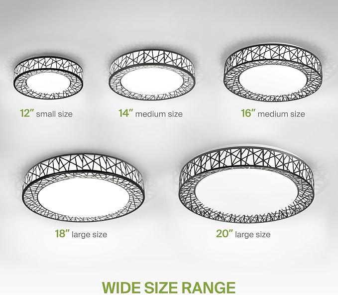 ASD 16 Inch LED Flush Mount Ceiling Light Fixture for Bedroom, 28W 1752LM 5CCT 2700K-5000K, Triac Dimmable Lights, Dining, Living Room, Kitchen Lamps, Modern Home Lighting Fixtures, Black, ETL, 4 Pack