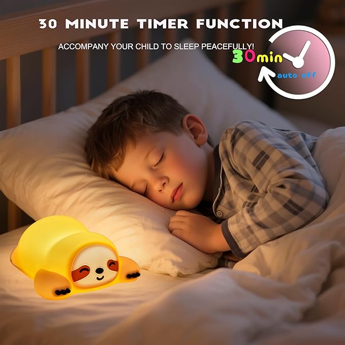 DREAMING MY DREAM Squishy Sloth Night Light,LED Novelty Animal Nightlight,3 Levels Dimmable,30Min Timer Nursery Nightlight for Kids, Bedroom Baby Boys Girls Gifts