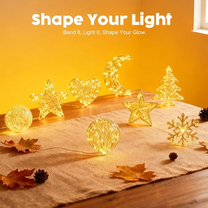 Lemical 10 Pack Fairy Lights Battery Operated 9.8FT 30 LED Twinkle Lights 3 Modes Waterproof Bulk Mini Copper Wire Firefly String Light for Christmas Mason Jars DIY Wedding Table Decor(Warm White)