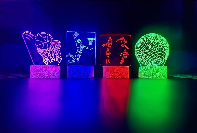 4 Patterns Basketball Night Light,3D Hologram Illusion Basketball Lamp,Dimmable Remote Control/Smart Touch,16 Colors Changing Light,Room Decor Bedside Desk Lamp,Basketball Gift for Boys (style 8)