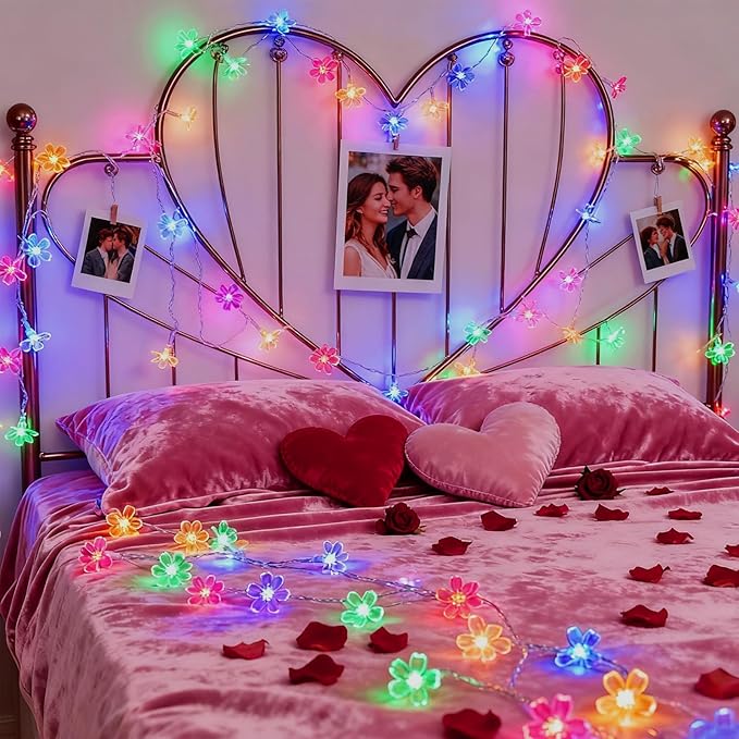 Flower Fairy String Lights, 33ft 100 LED Cherry Blossom Plug in Easter Christmas Tree Hanging Décor Lamp, Garden Bedroom Indoor Decorations for Fence, Wedding Birthday Party (Multicolor)