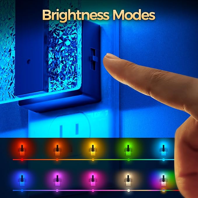 DORESshop LED Night Lights Plug into Wall, Decorative Night Light with Dusk-to-Dawn Sensor, 8 Color-Changing Nightlights with Slide Button, Nightlights for Kids, Bathroom, Hallway, Bedroom