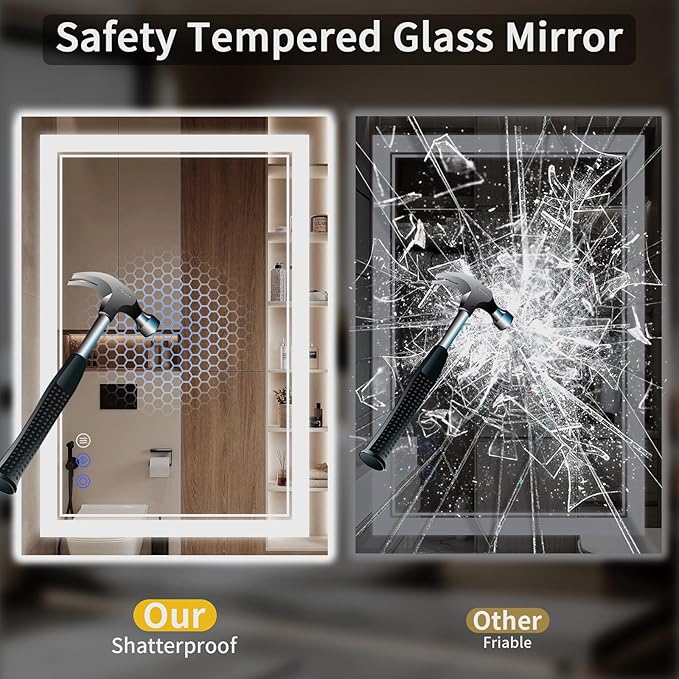 30"x32" LED Bathroom Mirror with Lights, Anti-Fog, Backlit + Front Lit, Dimmable, Led Vanity Mirror for Wall, Lighted Bathroom Mirror, 3 Colors, Shatter-Proof Tempered Glass