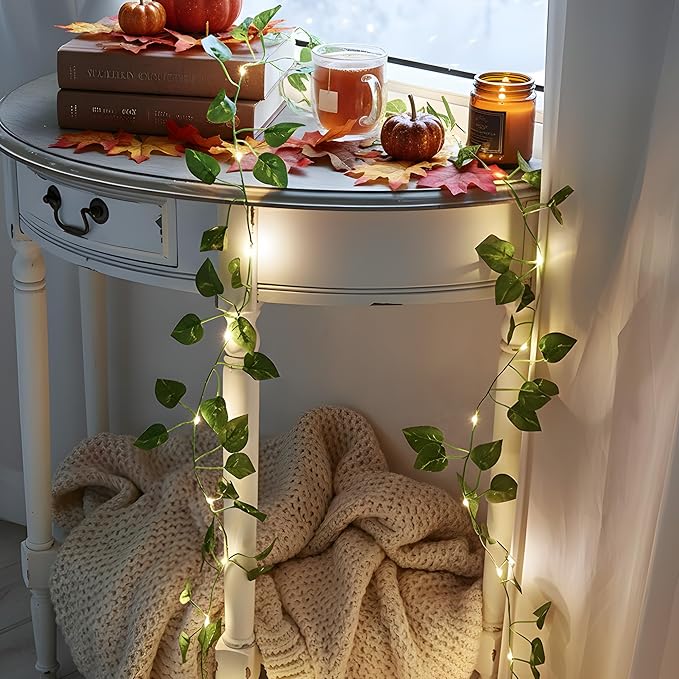 Vine Fairy Lights for Bedroom Wall, 23FT 73 LED Vine String Lights, USB/Battery Powered, Faux Pothos Garland with Light for Dorm Room, Wedding, Party & Home Decor, Warm White