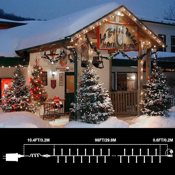 LAMPHOME 99ft Christmas Decorative Mini Lights, 300 LED Transparent Wire Fairy Starry String Lights Plug in, 16Lighting Modes for Indoor Outdoor Xmas Tree Wedding Party Decoration (White)