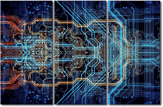 3 Piece Digital Chip Artwork Electronic PC Pictures for Living Room Abstract Design Wall Canvas Art Modern House Decorations Wall Decor Posters Prints for Office Home Walls Ready to Hang(40" Wx60 H)