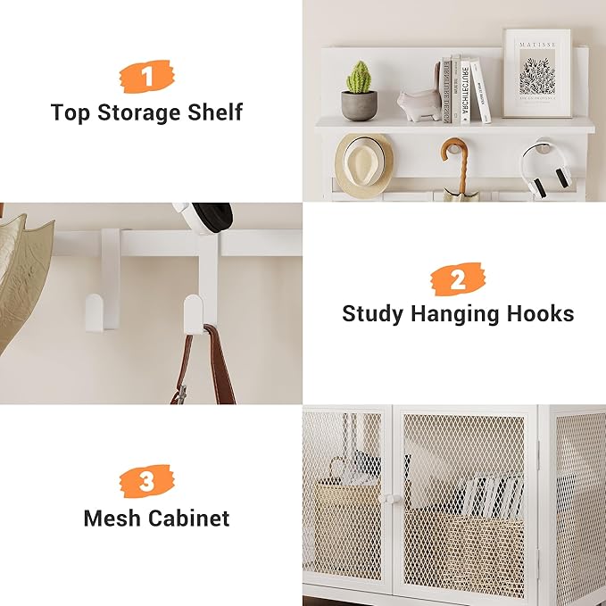 IDEALHOUSE Hall Tree with Doors White 72.8in Coat Rack Shoe Storage Narrow Coat Tree Shoe Shelf Organizer with 7 Hooks for Entryway Bedroom and Mudroom