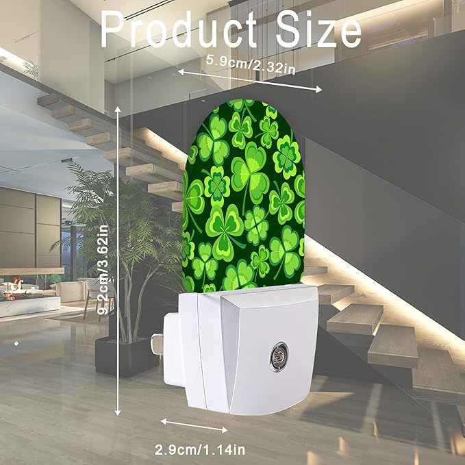 Clover Leaf Night Light,Lucky Green St. Patrick's Day Night Lights Plug into Wall, Dusk to Dawn Sensor LED Lamp 0.5W for Boys/Girls/Women/Men Decorations Room 0.5W Sleep Friendly