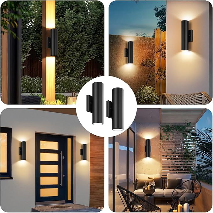 GoBright 4-Pack Modern Outdoor Wall Light, 12W 3000K LED Cylinder Exterior Light Fixtures with Tempered Glass Cover, Waterproof Up and Down Wall Sconce for Porch House Garage Patio