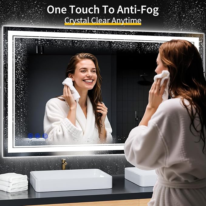 50"x30" LED Bathroom Mirror with Anti-Fog, Stepless Dimmable Lights, 3 Color Modes, Shatter-Proof Tempered Glass,Waterproof Design