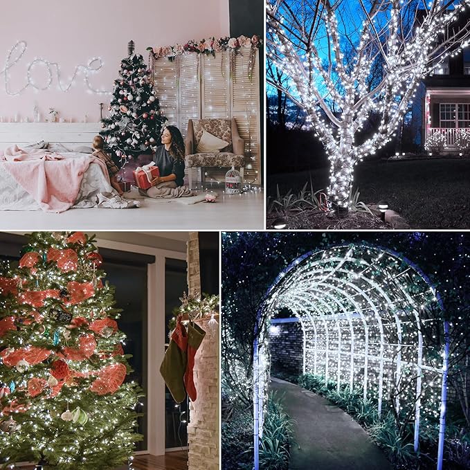 echosari 2 Pack Battery Operated String Lights, 13.2Ft 40 LED Green Wire Fairy String Lights, Waterproof Fairy Lights for Xmas Tree Wreaths Garden Wedding Party Decor (Cool White)