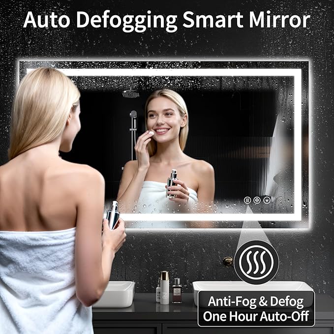 30"x48" LED Bathroom Mirror with Lights, Dimmable，Anti-Fog，Bathroom Vanity Mirror for Wall, Backlit + Front Lit, Memory Function, Shatter-Proof, Tempered Glass