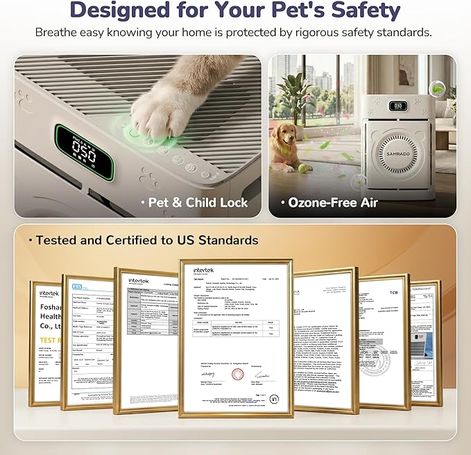 Smart Pet Hair Air Purifier For Home Large Room 2500 Sq Ft, True H13 HEPA Filter, Actively Sucks Up Dander Odor Smoke, Washable Mesh, WiFi App Control, White