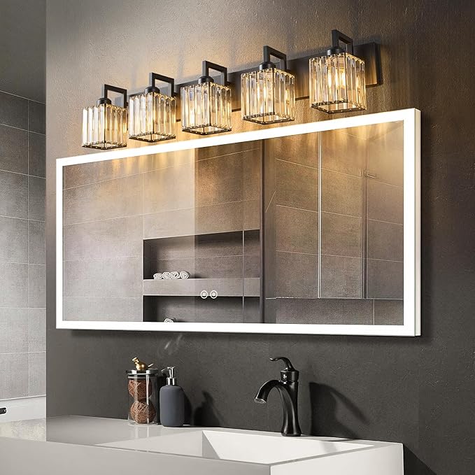 19.5" KnurledBrassWallSconcesSetof2,BronzeBathroomVanityLightFixtureswithWaterRipplesGlassTube,ModernLampforBedroom,LivingRoom,Hallway,Staise,Mirror,Kitchen