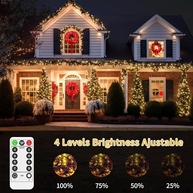 1200 LED Fairy Lights Plug in 403 FT Super Long Christmas Lights Outdoor Decorations String Lights Waterproof Twinkle Lights with Remote Timer for Wedding Party Holiday Bedroom Patio-Warm White