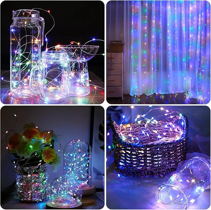 Lemical 10 Pack Fairy Lights Battery Operated 9.8FT 30 LED Twinkle Lights 3 Modes Waterproof Bulk Mini Copper Wire Firefly String Light for Christmas Mason Jars DIY Wedding Table Decor(Multicolor)