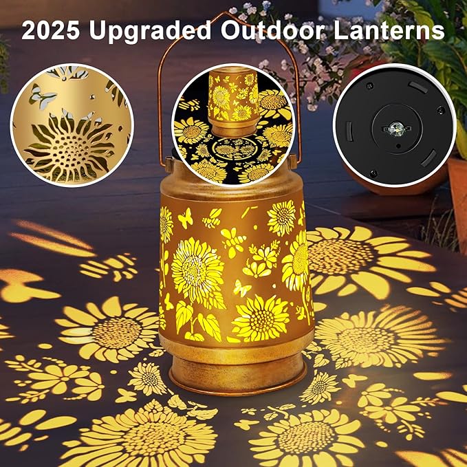 Solar Lanterns Outdoor Waterproof Hanging Solar Lights, Sunflower Garden Decor, Hanging Metal Garden Lights for Yard Patio Lawn Landscape, Birthday Gifts for Women Mom,Grandma Christmas Gifts
