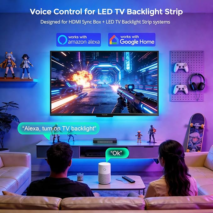 LightingWill 9.8Ft LED TV Backlight Sync to Screen with HDMI Sync Box Kit, 72 LEDs/m TV Lights that Sync with TV, 4K@60Hz RGB-IC Strip for 60-65 Inch TVs, Works with Alexa Google Home PS5 Xbox