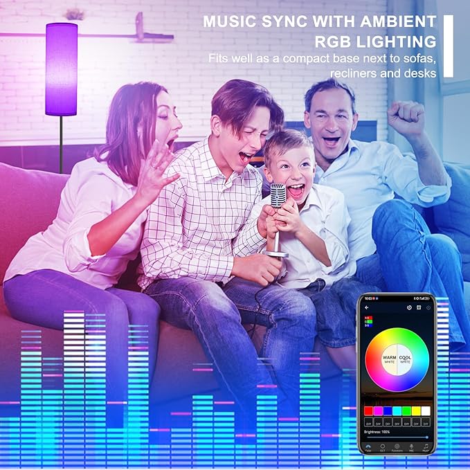 FRIDEKO HOME Floor Lamp, 9W 800LM Color Changing Smart Lamp with Music Sync, App & Remote Control, Adjustable Brightness & Color Temperature Standing Light for Living Room Bedroom Gaming, Beige Shade