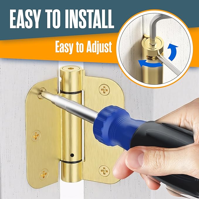 Houseables Self Closing Door Hinges, Spring Hinge Door Closer, Spring Loaded, Auto Close, 3.5 Inch, Automatic Closer, Auto Shut, Interior, Garage, Exterior, Adjustable Tension, 5/8 Radius, Brass, 2 PK