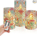 Printed Flameless Candles with String Lights - Set of 3 Colorful Battery Operated Candle Flickering Floral LED Pillar Candles with Timer Remote for Home Decor Romantic Ambiance,BFLY