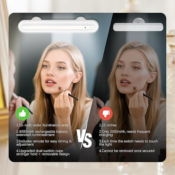 15" Vanity Lights for Mirror, Rechargeable Battery Operated Mirror Lights with Remote Control, 3 Temp&Adjustable Brightness Makeup Light, Cordless Lighting for Vanity Desk (White-1Pack)