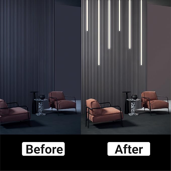HAMRVL Black LED Recessed Lighting Kit - 6pcs DC12V Warm White Slat Wall Lights with Smart Switch,3000k Self-Adhesive Wall Panel Lights for Wood Slat Wall Panels, Headboards, Stairs, Media Wall Panels