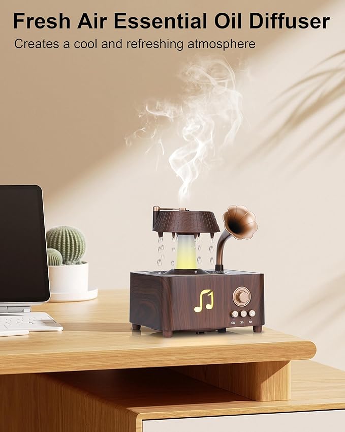 Essential Oil Diffuser, Humidifiers For Bedroom, 250ml Cool Mist Rain Diffuser, 7 Colors LED Ambient Light & Auto Shut-Off When Water Runs Out, for Office, Study Room, Yoga, Relaxation & Home