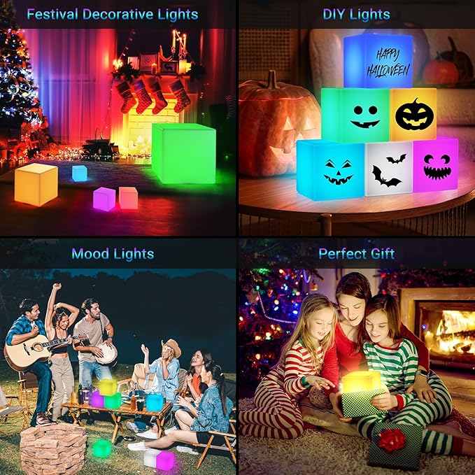 LOFTEK 4-inch LED Cube Lights: RGB 16 Colors Tesseract Cube, Cosmic LED Mood Lamp with Remote Control, IP65 Waterproof Rechargeable Bedside Lamp Night Lights for Kids Nursery Toys Gift