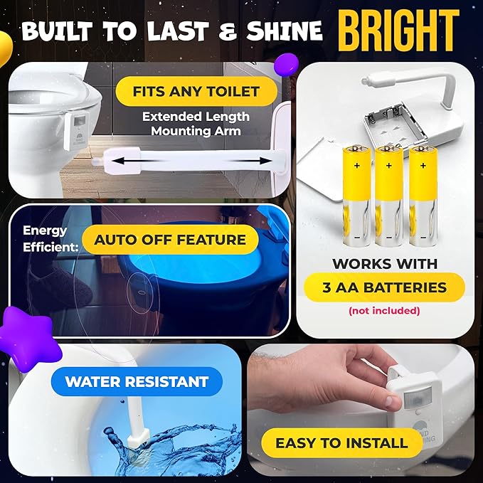 Mind-Glowing Toilet Light with Motion Sensor - Toilet Bowl Night Light with Color Changing LED, Dimmer - Funny Gag Gift for Men, Women, Dad, Mom - Kids Bathroom Accessories for Potty Training (3 Pack)