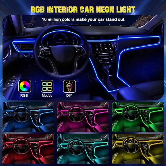 Interior Car LED Strip Lights, RGB USB Car Ambient Lighting with Wireless APP & Remote Control, Car Accessories Fiber Optifc Lights Sync to Music (2 LED/157 inches)