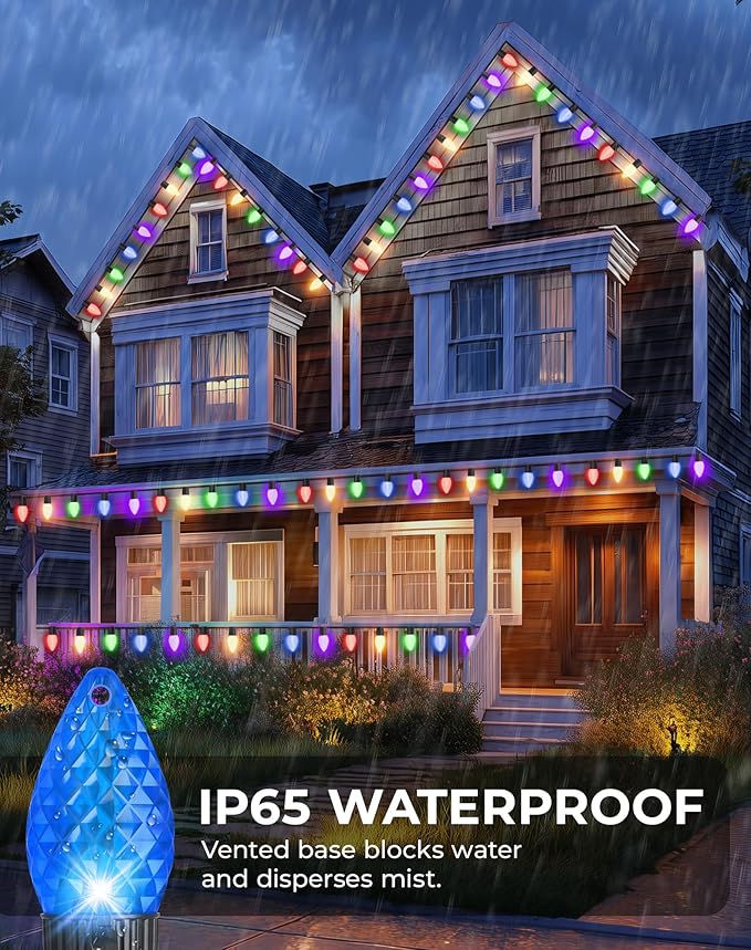 4th of July Decorations Outdoor – 99FT Smart C9 Christmas Lights App & Remote Control, 16 Million Colors Music Sync Waterproof for Roof Patio Yard, Independence Day Red White Blue, Halloween Christmas