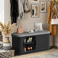 Shoe Storage Bench, Entryway Bench with Storage, Shoe Bench with Cushion and Sliding Door, Fluted Storage Bench, Entry Bench for Entryway, Hallway, Living Room, Bedroom, Black and Gray MHX02BB