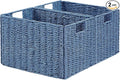 Vagusicc Wicker Storage Basket, Set of 2 Hand-Woven Paper Rope Wicker Basket, Large Storage Baskets for Organizing Toilet Paper, Foldable Cube Storage Organizer Bins for Shelves (Blue)