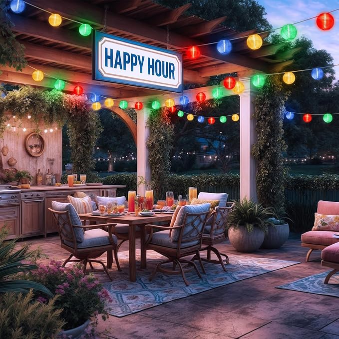 Outdoor String Lights Plug in, 40ft 40LED Connectable WarmWhite & Multicolor Nylon Lantern String Lights with Remote, Timer Outdoor Waterproof Patio Lights for Fences Balcony Garden Camping
