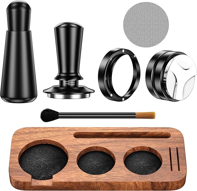 7 Pack Espresso Accessories Kit,51mm Espresso Tool Kit | Espresso Tamping Station | Coffee Distributor Tamper | WDT Tool | Dosing Funnel | Expresso Puck Screen | Christmas Gift for Espresso Lovers