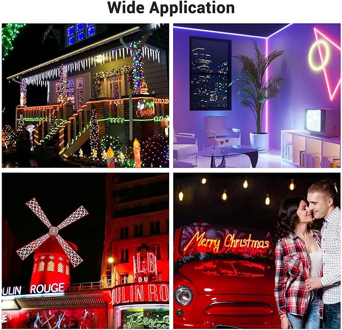 DELight AC 110-120V Waterproof IP65 Food Truck RGB 10ft Extension Neon Rope Lights with Remote Control & APP Music Sync Dimmable Cuttable Flexible LED Strip Lights Outdoor DIY Project DEL-D100R