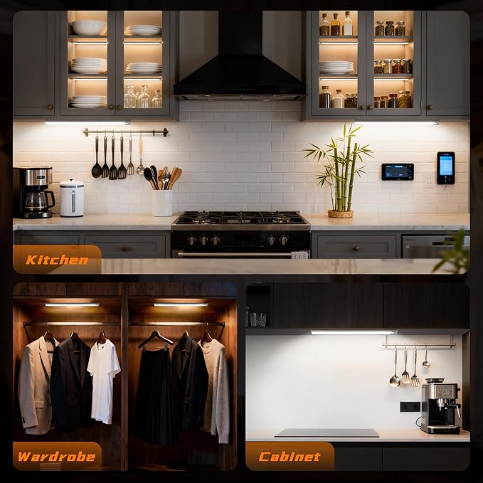 11.8inch Motion Sensor Cabinet Lights, 2200mAh 54 LED Beads, USB-C Charging, 3 Color Temperatures, for Long Lasting Durability Easy to Install, Magnetic Under Cabinet Lights for Kitchen (2 Pack)