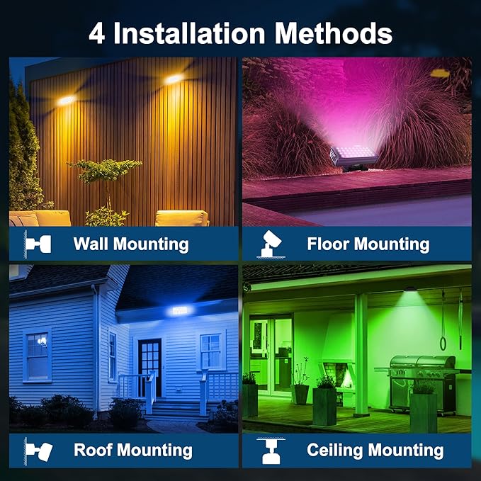 Linkable Flood Lights Outdoor 180W RGBCW Color Changing LED Floodlight APP & RF Control, 2700K-6500K Tunable White, 50 Modes Music Sync, Wall Washer for House, Yard, Christmas Party