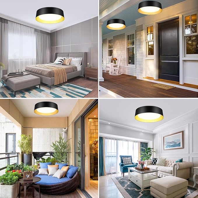 BrightHome 16in Flush Mount Ceiling Light, 3000LM 30W(300W Equiv), LED Ceiling Light Fixture 5CCT 2700K 3000K 4000K 5000K 6000K, Dimmable Ceiling Lamp for Bedroom Bathroom Hallway, Black and Gold