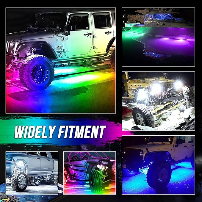 RGB LED Rock Lights Kit, 4 pods Underglow Multicolor Neon Light Pod with Bluetooth App Control Flashing Music Mode Wheel Well Light for Truck ATV UTV RZR SUV