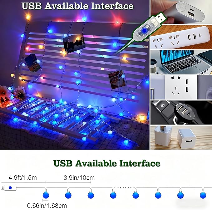 Mini Globe String Lights USB Plug in 38ft 100 Led Fairy Lights with Remote Timer Dimmable 8 Modes for Indoor Outdoor Bedroom Dorm Garden Birthday Party Camping Wedding Christmas Tree Decoration, Blue